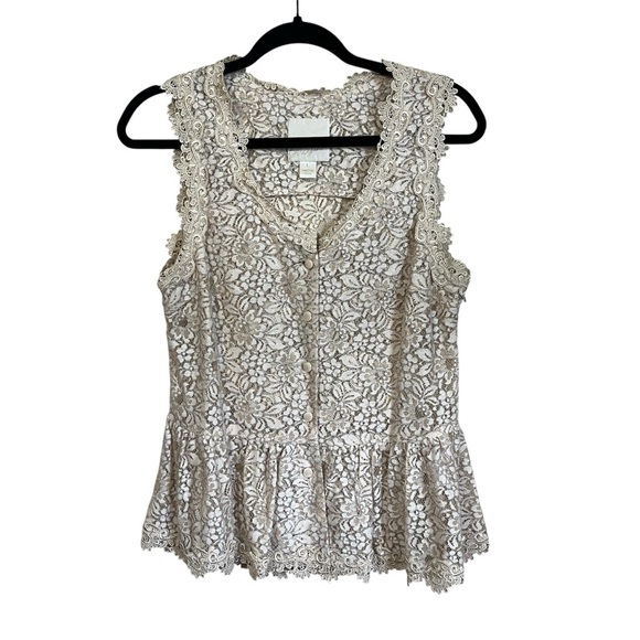 McGinn Anthropologie Lace Peplum Sleeveless Button Front Blouse Size Large - Picture 1 of 9